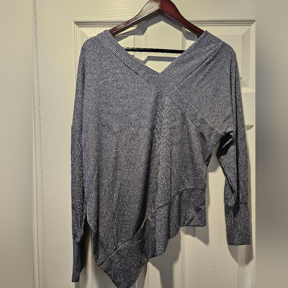 NWT Women's Stella & Dot Steel Blue Asymmetrical Ribbed Wrap V-neck Knit - Picture 4 of 4
